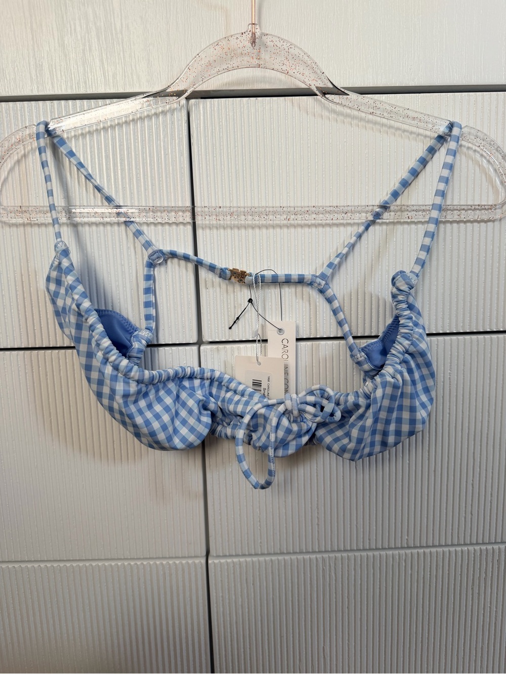 CAROLINE CONSTAS Aris Blue Gingham Bikini Top